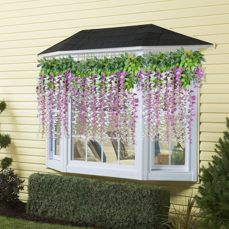 DearHouse 12 Pack 1 Piece 3.6 Feet Artificial Flowers Silk Wisteria Vine Ratta Hanging Flower for Wedding Garden Floral DIY Living Room Office Decor (Purple) - Image 4